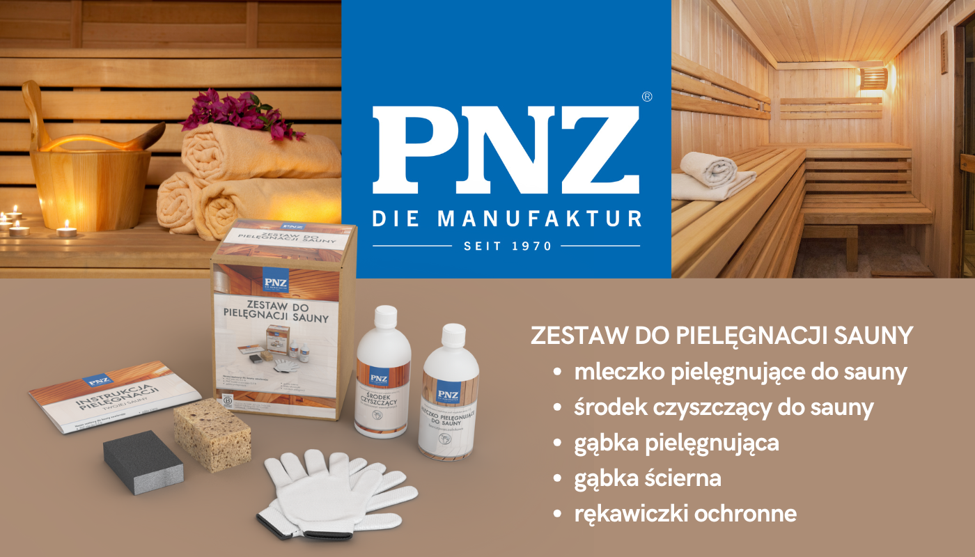 Grafika prezentuje zestaw do pielęgnacji saun.